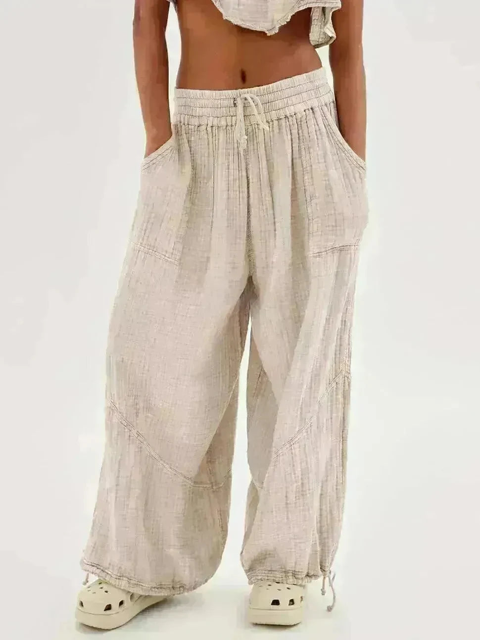Loose Wide Leg Pants Women Drawstring Leggings Trousers - EX-STOCK CANADA