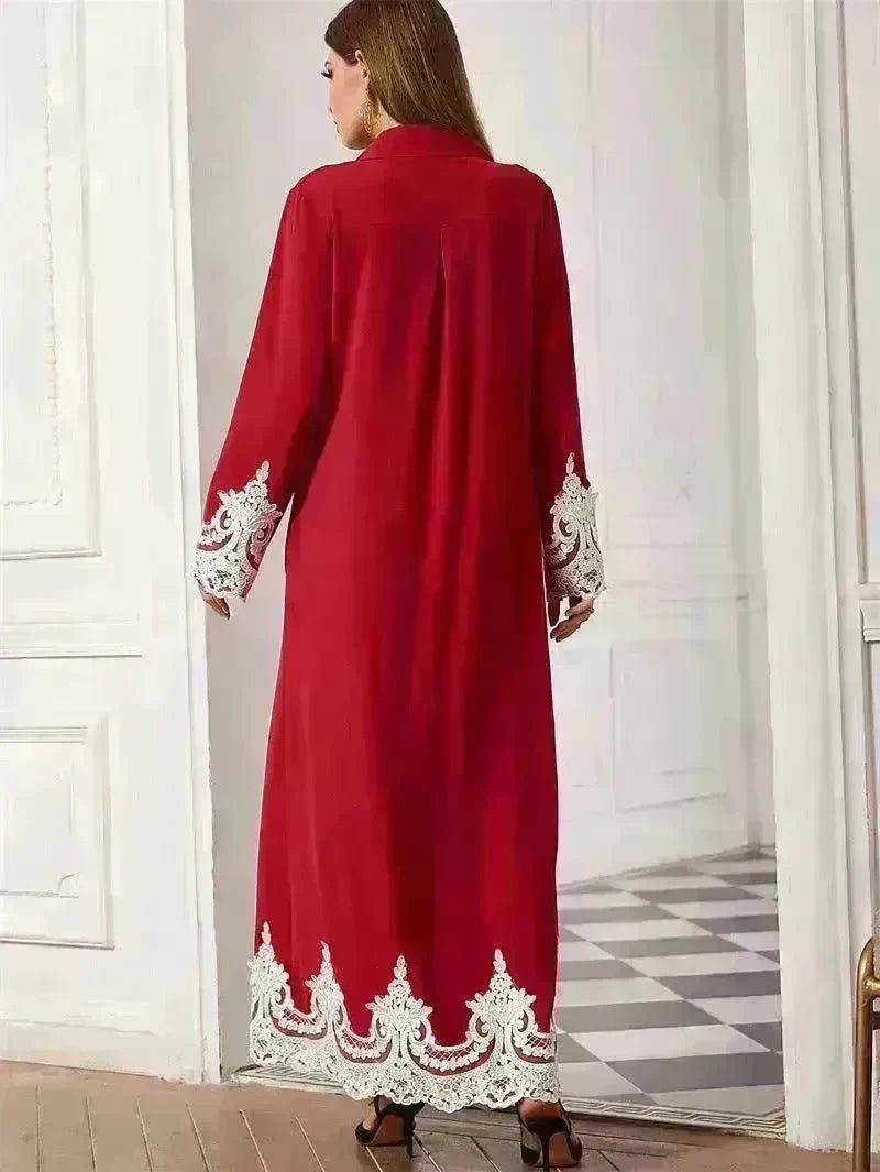 Luxurious Embroidered Blouse Lace Cardigan Dress for Beautiful Arab Dubai Turkey Middle Eastern Women - EX-STOCK CANADA
