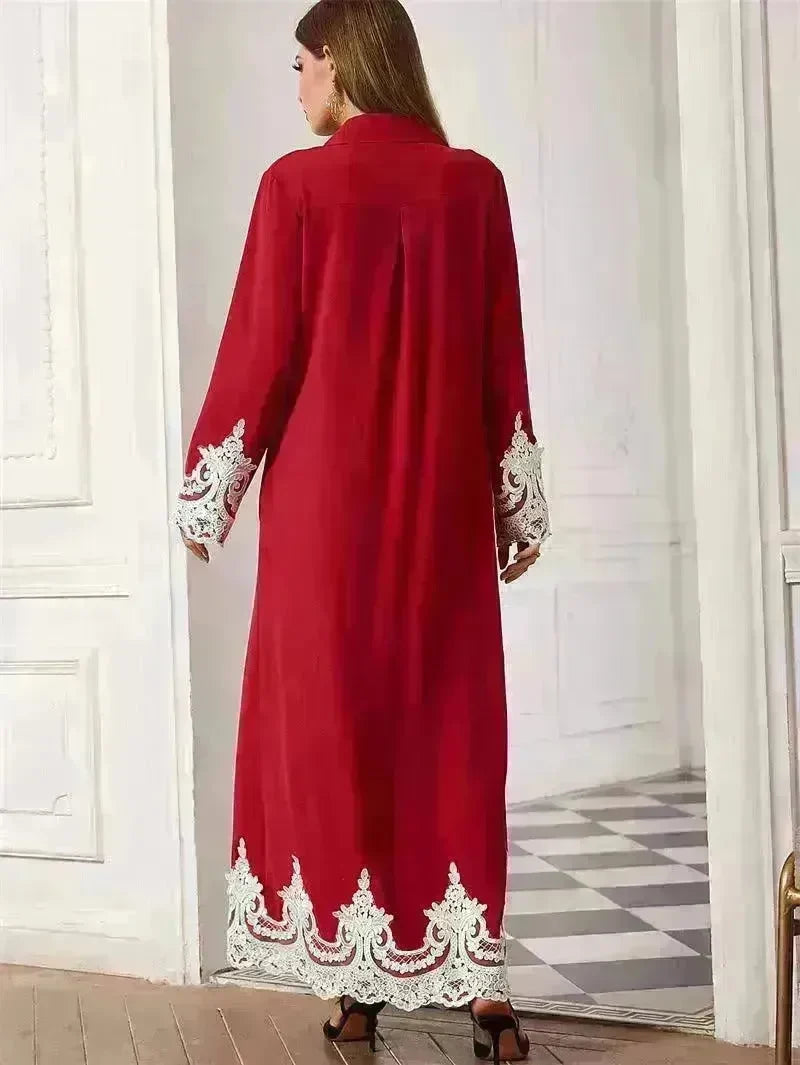 Luxurious Embroidered Blouse Lace Cardigan Dress for Beautiful Arab Dubai Turkey Middle Eastern Women - EX-STOCK CANADA