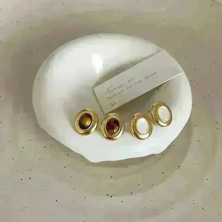 Luxury French Retro Tiger eye Metal Stud Earrings For Women Weeding Earrings - EX-STOCK CANADA