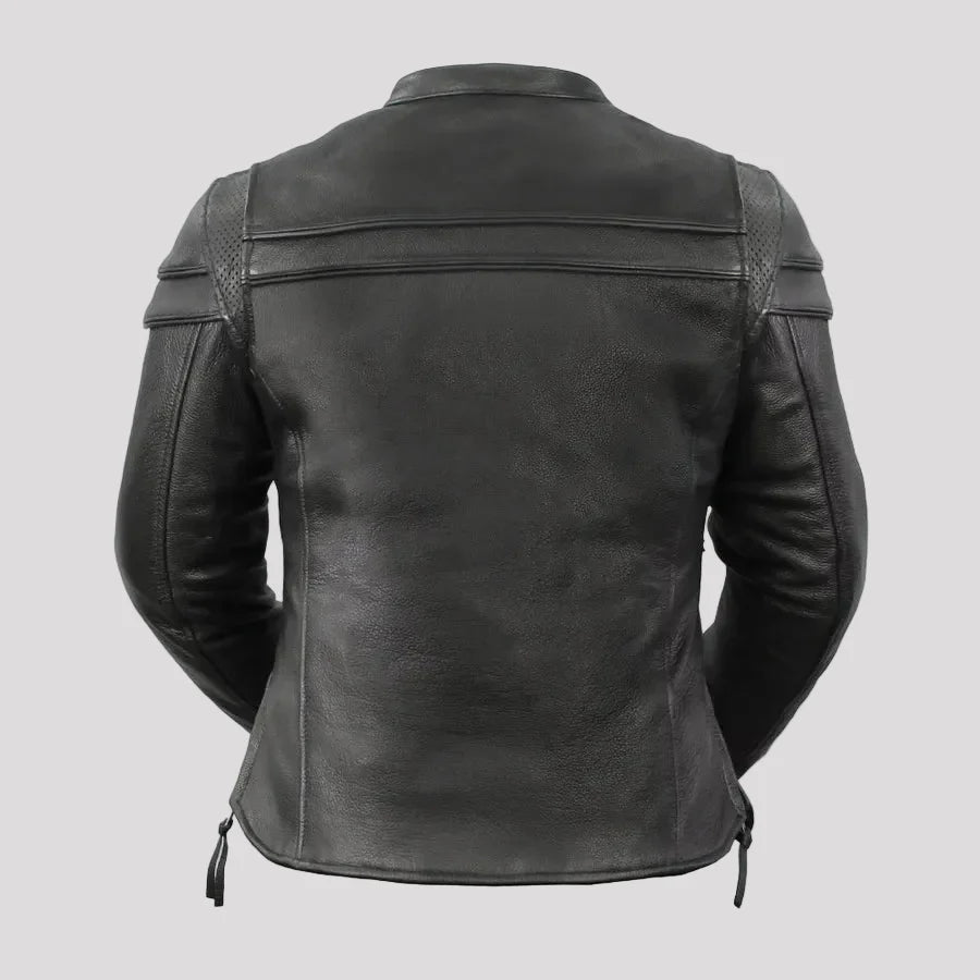 Giacca da moto da donna. Pelle di bovino ventilata con fodera termica removibile con zip 