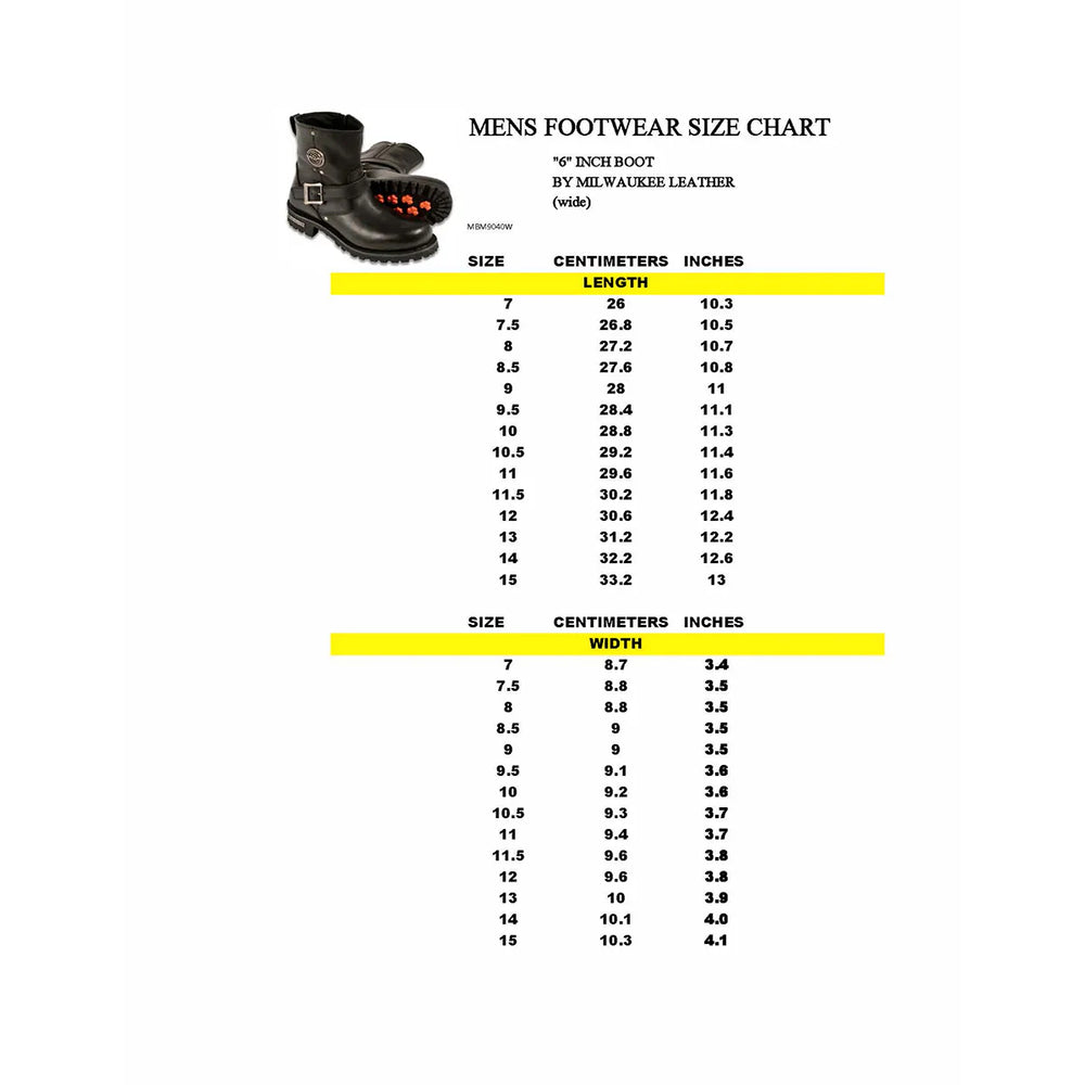 حذاء دراجات نارية رجالي ميلووكي ليذر بطول 6 بوصات بسحّاب جانبي عريضEX-STOCK Canada 