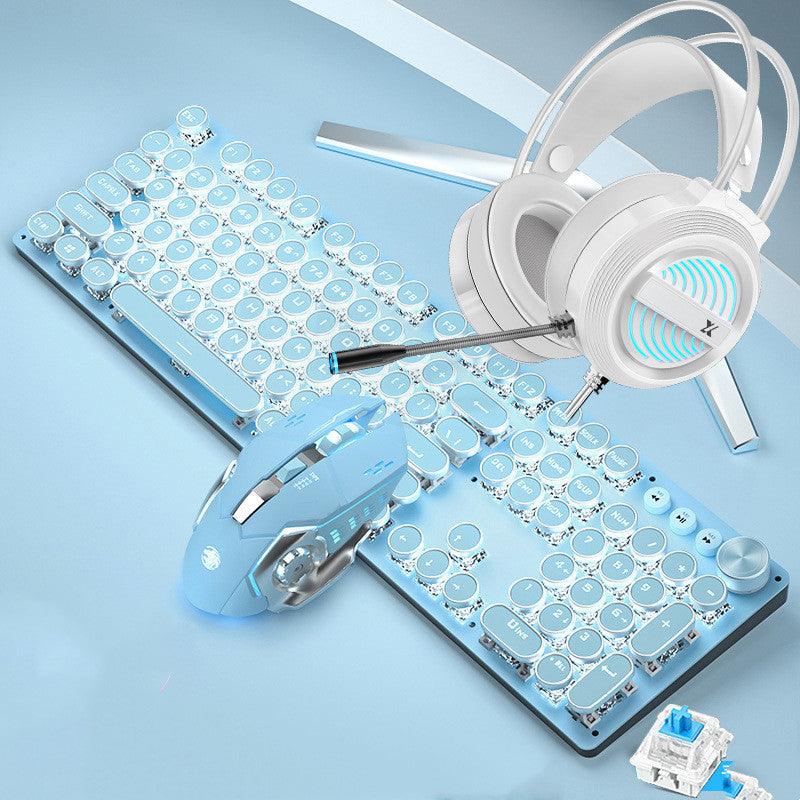 Mechanical Keyboard Wired Mouse Set Usb Interface Rechargeable Blue Retro Punk Version - EX-STOCK CANADA