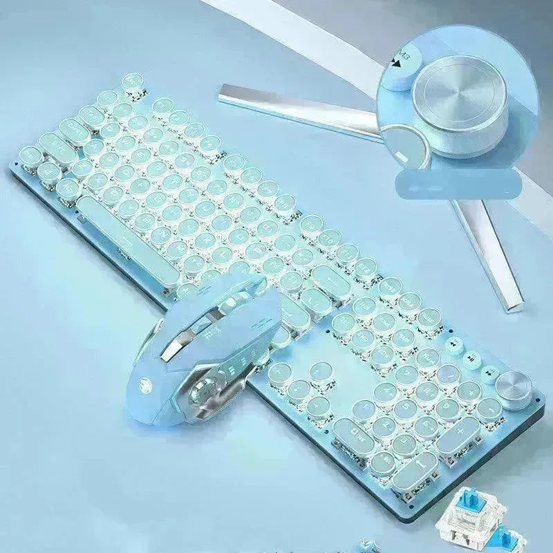 Mechanical Keyboard Wired Mouse Set Usb Interface Rechargeable Blue Retro Punk Version - EX-STOCK CANADA