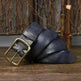 Men's Cowhide Vintage Distressed Pleated Brass Buckle Belt - EX-STOCK CANADA