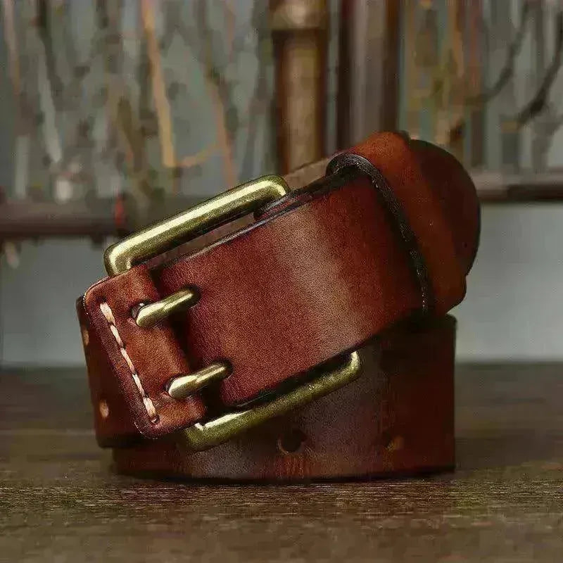 Men's First Layer Cowhide Vintage Brass Buckle Belt - EX-STOCK CANADA