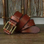 Men's First Layer Cowhide Vintage Brass Buckle Belt - EX-STOCK CANADA