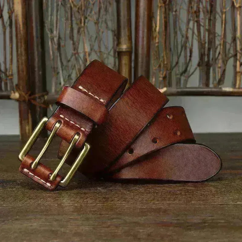 Men's First Layer Cowhide Vintage Brass Buckle Belt - EX-STOCK CANADA