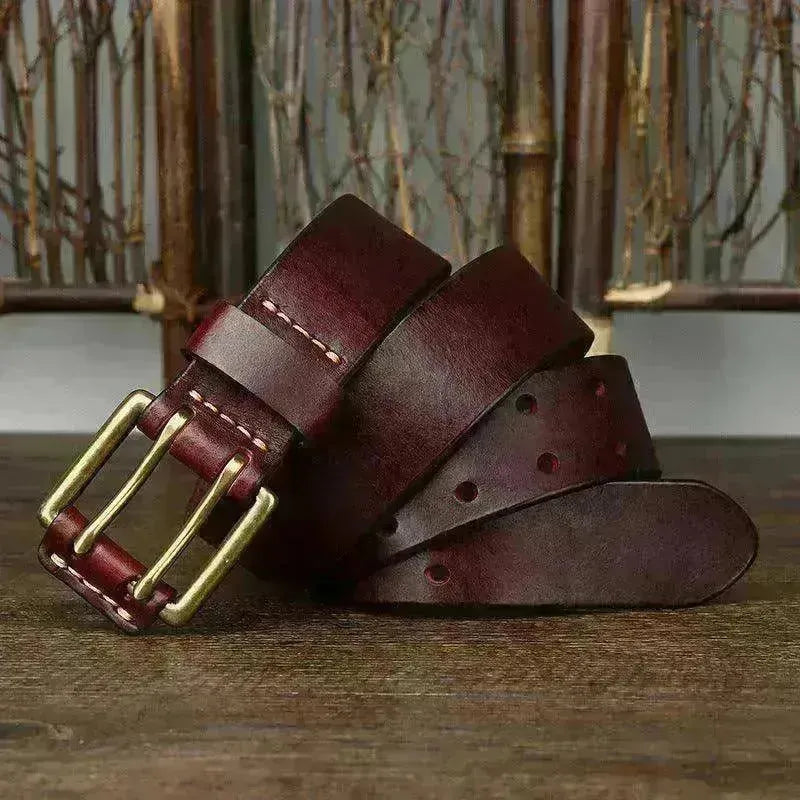 Men's First Layer Cowhide Vintage Brass Buckle Belt - EX-STOCK CANADA
