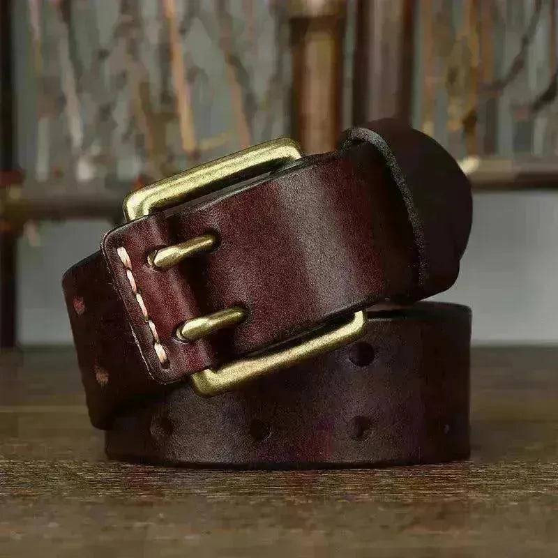 Men's First Layer Cowhide Vintage Brass Buckle Belt - EX-STOCK CANADA