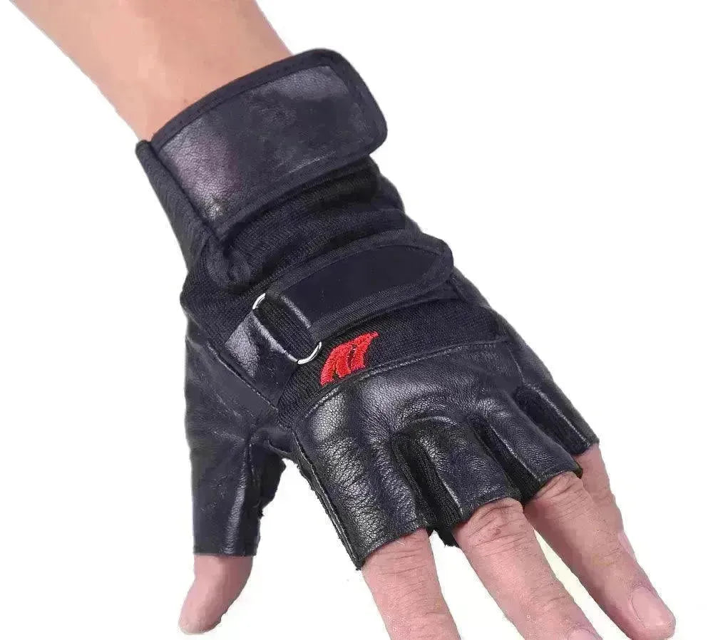 Men's PU Leather Motorcycle Riding Weight Lifting Gym Workout Outdoor Fingerless Glove - EX-STOCK CANADA