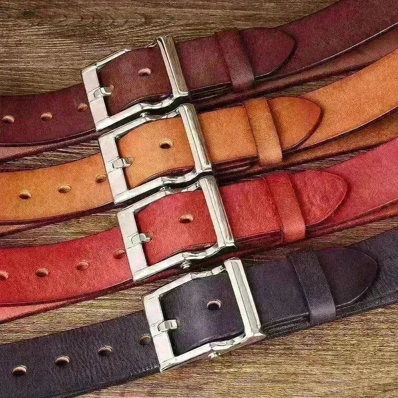 Men's Retro Leather All-match First Layer Cowhide Stainless Steel Buckle Belt - EX-STOCK CANADA