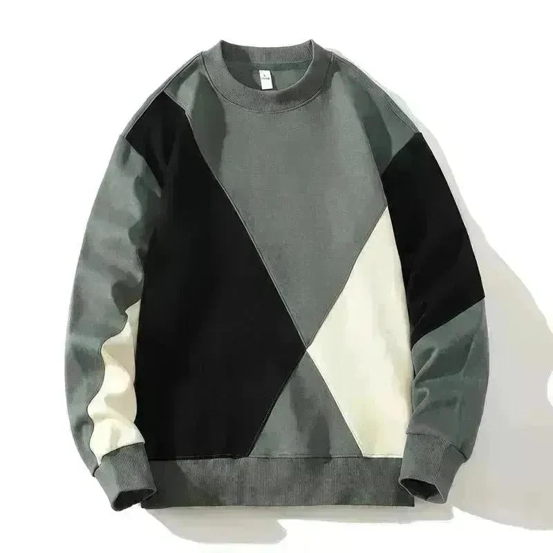 Men's Round Neck Sweater Spring Fashion Loose Breathable Stitching Long Sleeve - EX-STOCK CANADA