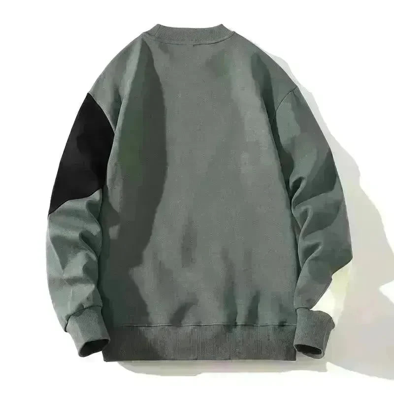 Men's Round Neck Sweater Spring Fashion Loose Breathable Stitching Long Sleeve - EX-STOCK CANADA