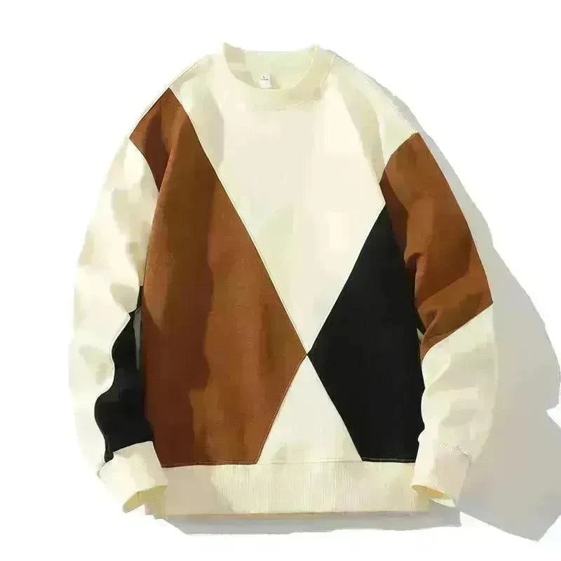 Men's Round Neck Sweater Spring Fashion Loose Breathable Stitching Long Sleeve - EX-STOCK CANADA