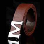 Men's Style Letter M Smooth Buckle Casual Pants Youth Belt Pure White - EX-STOCK CANADA