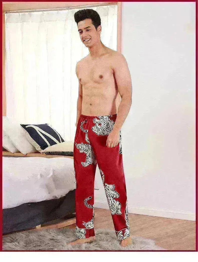 Men sleepwear Bottoms Silk Pajamas Print Long Sleep Pants - EX-STOCK CANADA