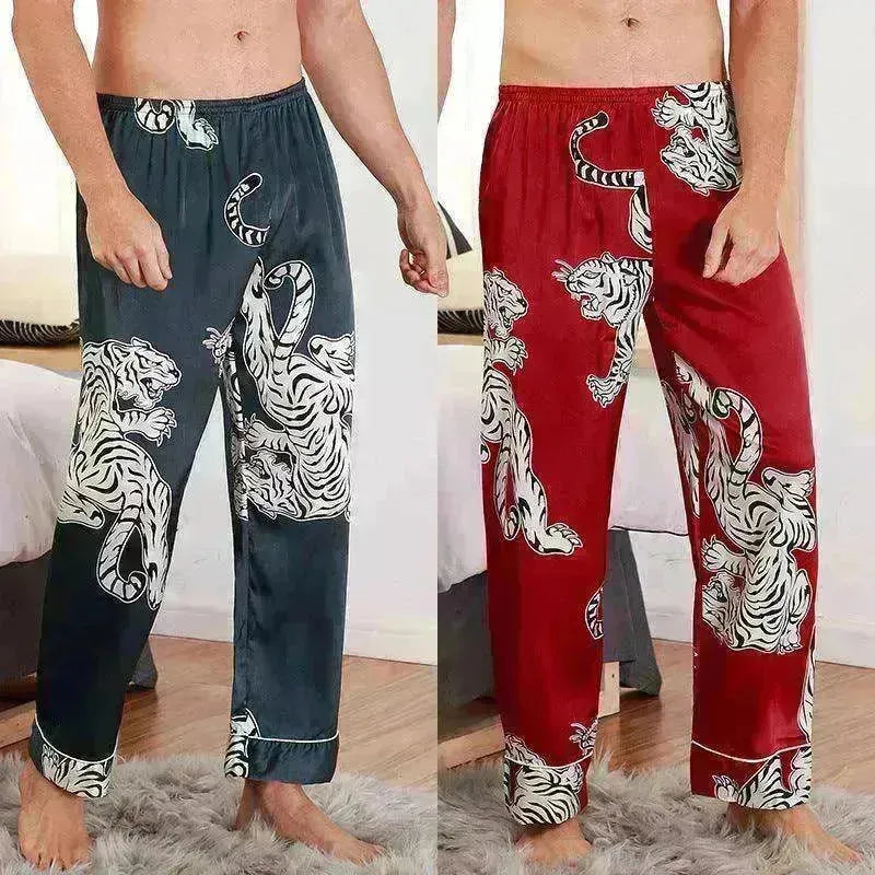 Men sleepwear Bottoms Silk Pajamas Print Long Sleep Pants - EX-STOCK CANADA