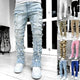 Men Trousers Individual Patched Pants Long Tight Fit Stacked Jeans For Mens Clothing - EX-STOCK CANADA