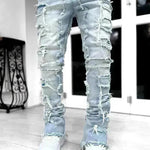 Men Trousers Individual Patched Pants Long Tight Fit Stacked Jeans For Mens Clothing - EX-STOCK CANADA