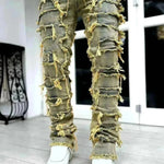 Men Trousers Individual Patched Pants Long Tight Fit Stacked Jeans For Mens Clothing - EX-STOCK CANADA