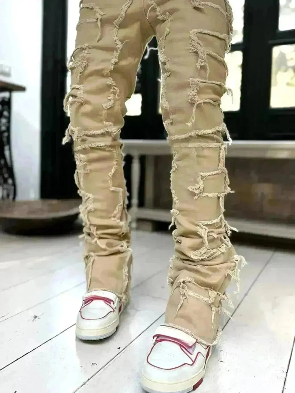Men Trousers Individual Patched Pants Long Tight Fit Stacked Jeans For Mens Clothing - EX-STOCK CANADA