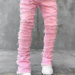 Men Trousers Individual Patched Pants Long Tight Fit Stacked Jeans For Mens Clothing - EX-STOCK CANADA