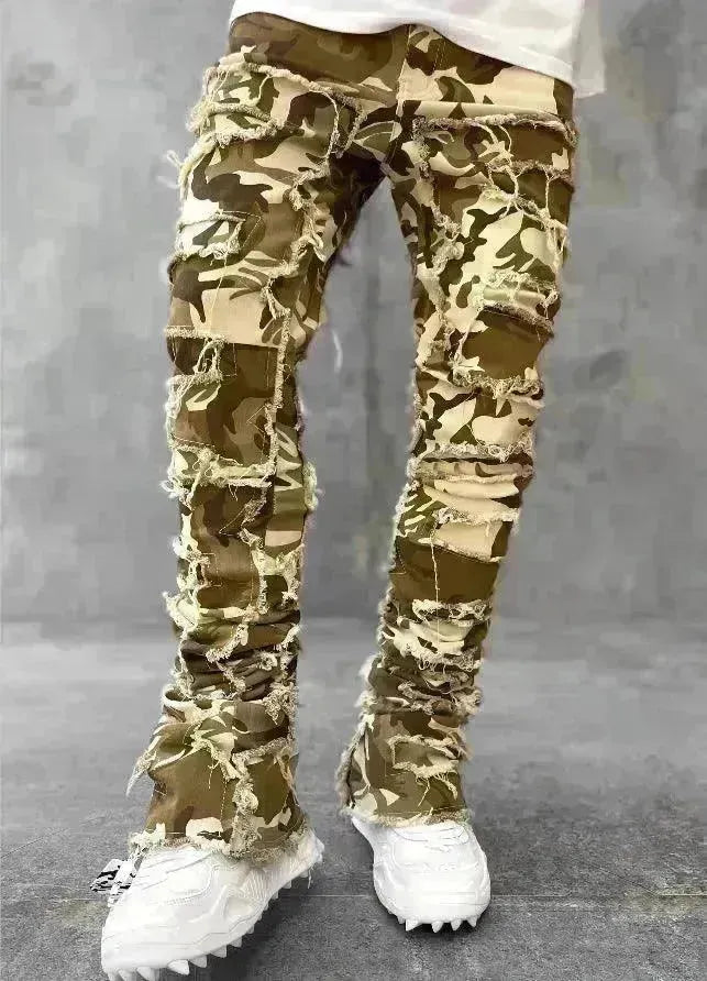 Men Trousers Individual Patched Pants Long Tight Fit Stacked Jeans For Mens Clothing - EX-STOCK CANADA