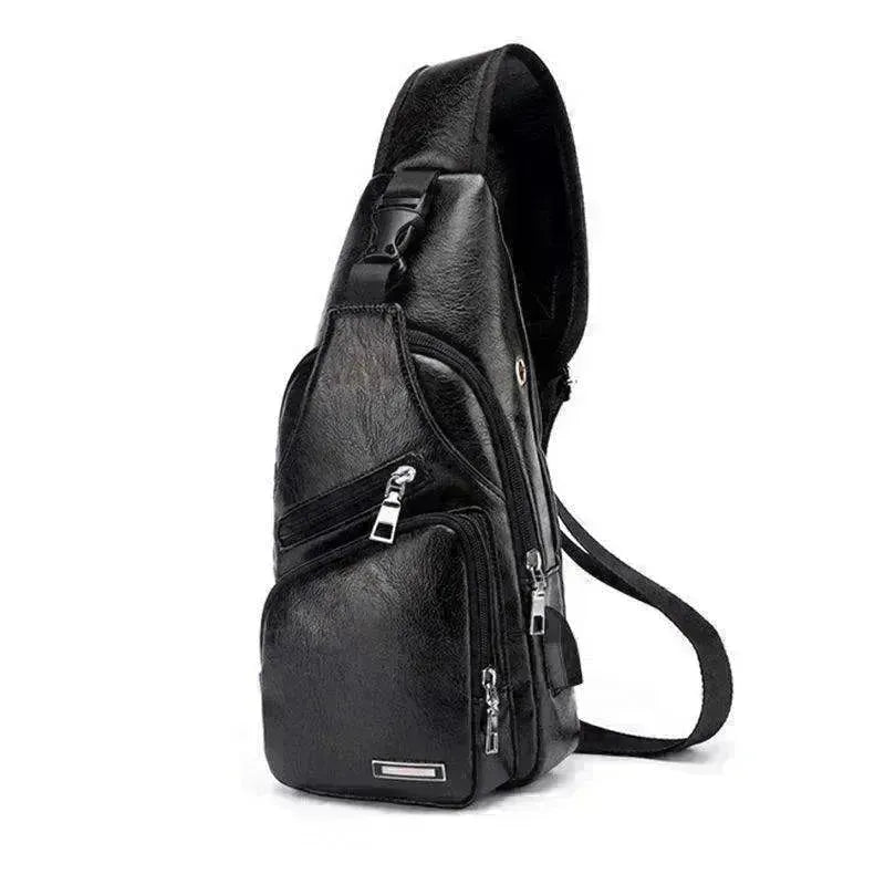 Men USB Charging Bag PU PVC Shoulder Diagonal Messenger Travel Cross Body Bags - EX-STOCK CANADA