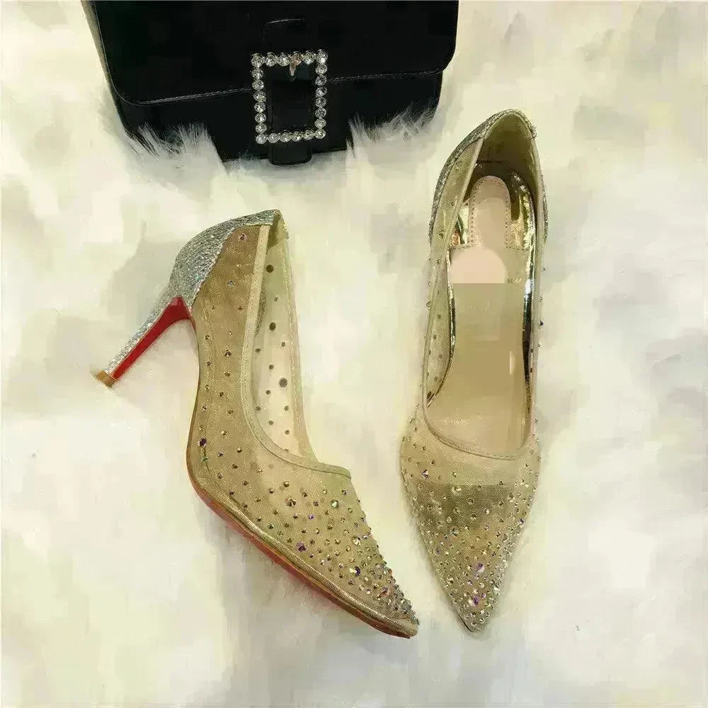 Mesh Rhinestone Transparent Women's Single Shoes Pointed High Heels Women - EX-STOCK CANADA