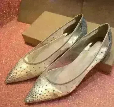 Mesh Rhinestone Transparent Women's Single Shoes Pointed High Heels Women - EX-STOCK CANADA