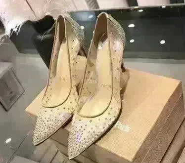 Mesh Rhinestone Transparent Women's Single Shoes Pointed High Heels Women - EX-STOCK CANADA