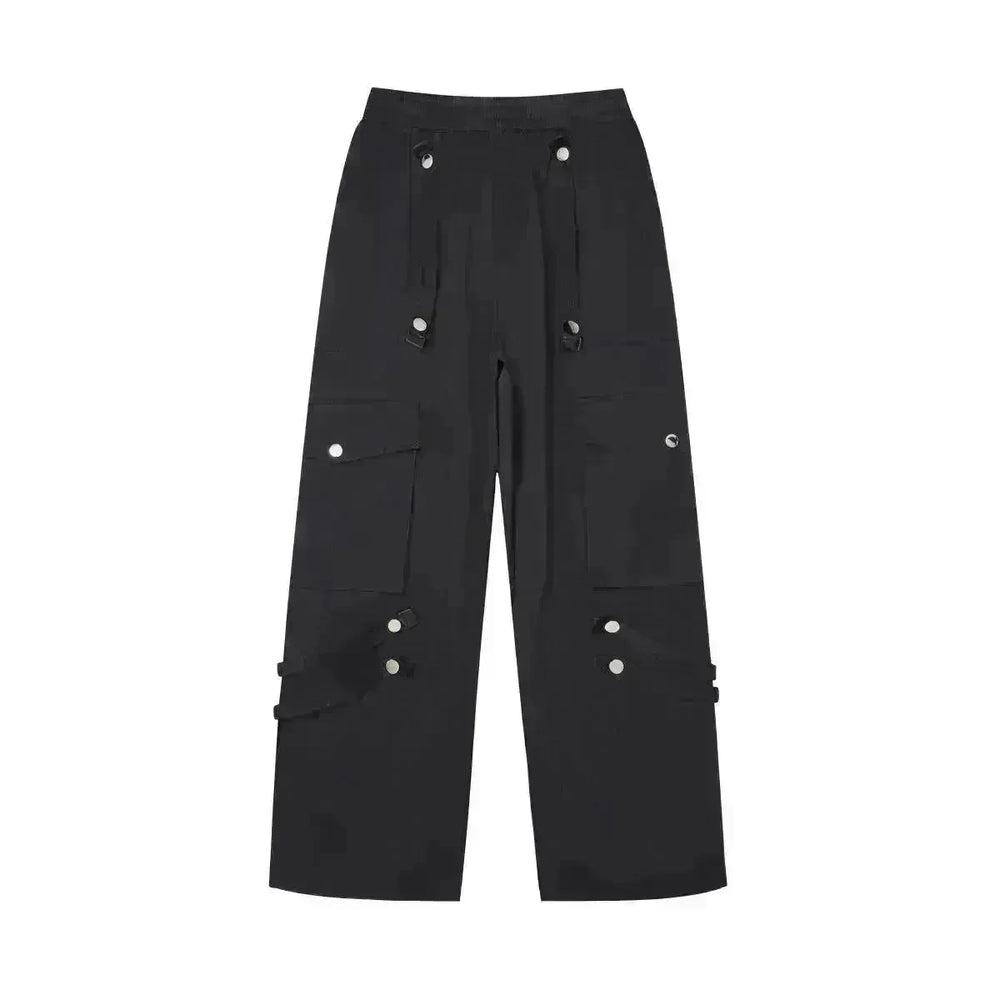 Metal Snap Fastener Detachable Webbing Multi-pocket Wide Leg Straight Overalls - EX-STOCK CANADA