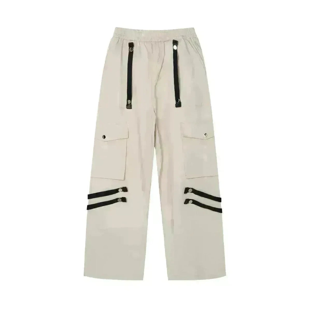 Metal Snap Fastener Detachable Webbing Multi-pocket Wide Leg Straight Overalls - EX-STOCK CANADA