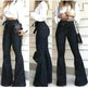 Micro elastic lace-up flared leg pants Women Wide Leg Denim Jeans High rise Wide leg Pants Trouser for Women - EX-STOCK CANADA