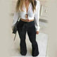 Micro elastic lace-up flared leg pants Women Wide Leg Denim Jeans High rise Wide leg Pants Trouser for Women - EX-STOCK CANADA
