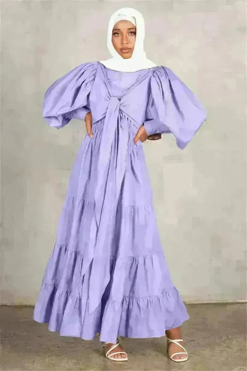 Middle East Europe and the United States Puff Sleeve Bandage More Wear French Robe Dress - EX-STOCK CANADA