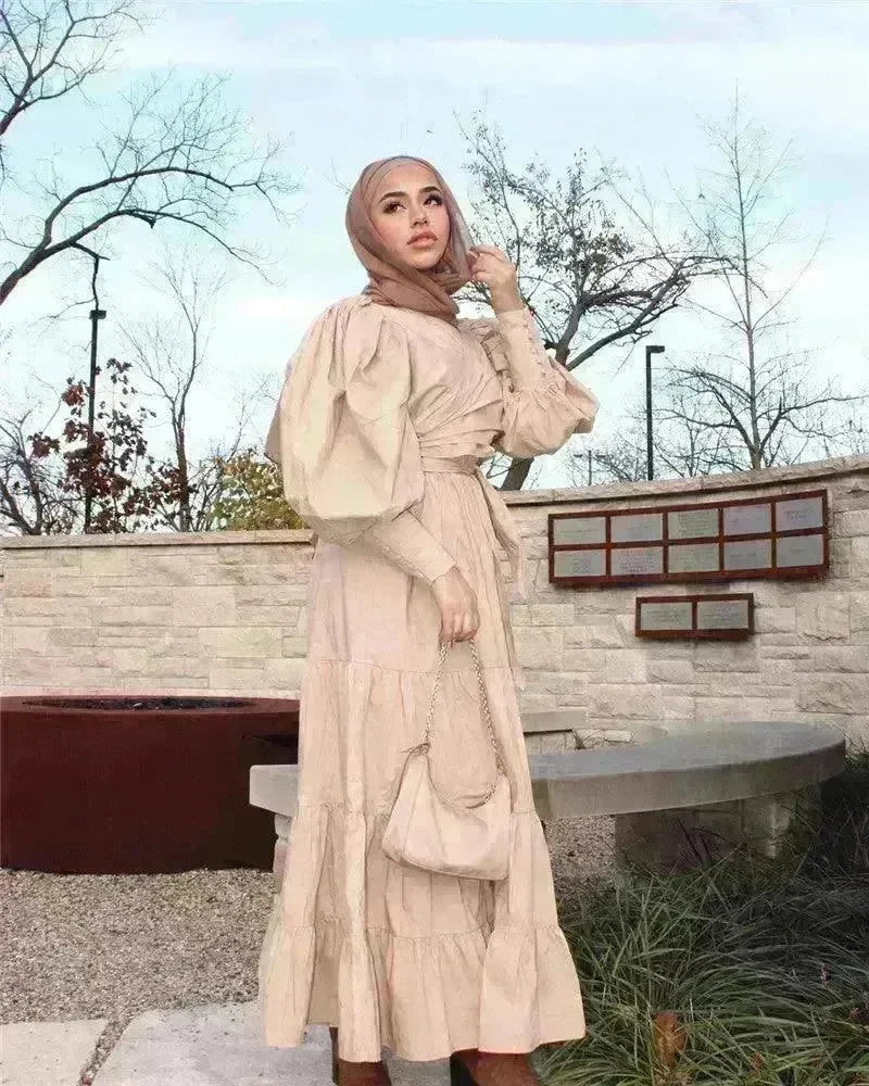 Middle East Europe and the United States Puff Sleeve Bandage More Wear French Robe Dress - EX-STOCK CANADA