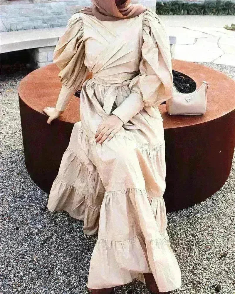 Middle East Europe and the United States Puff Sleeve Bandage More Wear French Robe Dress - EX-STOCK CANADA