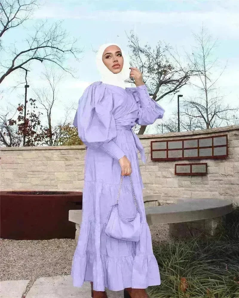 Middle East Europe and the United States Puff Sleeve Bandage More Wear French Robe Dress - EX-STOCK CANADA