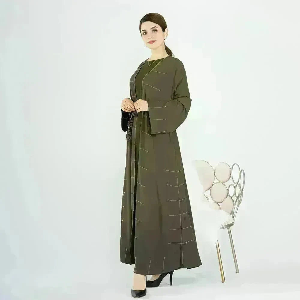 Middle East Turkey Dubai Solid Color Cardigan Dress - EX-STOCK CANADA