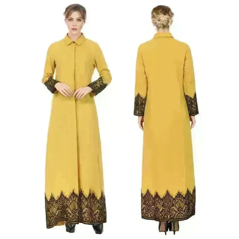 Middle East Turkey Full Button Ethnic Lace Robe Long Dress - EX-STOCK CANADA