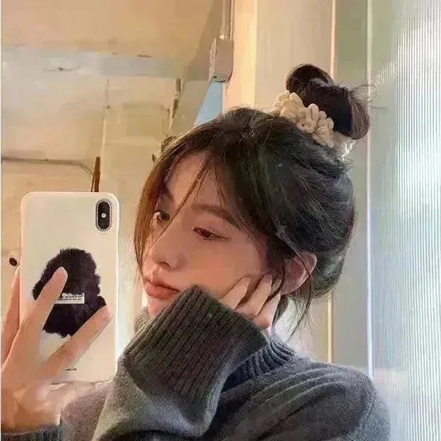 Milk Coffee Plush Headdress High Ponytail Cloth Hair Accessories - EX-STOCK CANADA