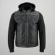 Gilet in pelle nera da uomo Milwaukee Leather con teschi riflettenti e fodera con cappuccio completo 