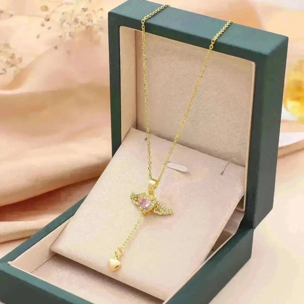 Moving Cupid Heart Angel Wings Tassel Necklace With Crystal Clavicle Chain Women Jewelry Gift Valentine's Day - EX-STOCK CANADA