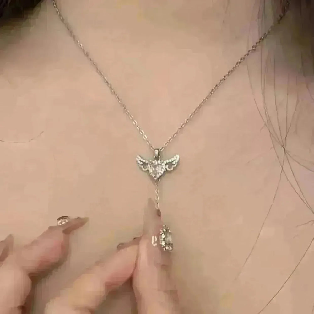 Moving Cupid Heart Angel Wings Tassel Necklace With Crystal Clavicle Chain Women Jewelry Gift Valentine's Day - EX-STOCK CANADA