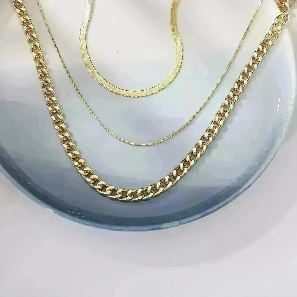 Multi-Layer Thick Chain Stacking Necklace Personality Three-Layer Clavicle Chain Gold Necklace for Women - EX-STOCK CANADA