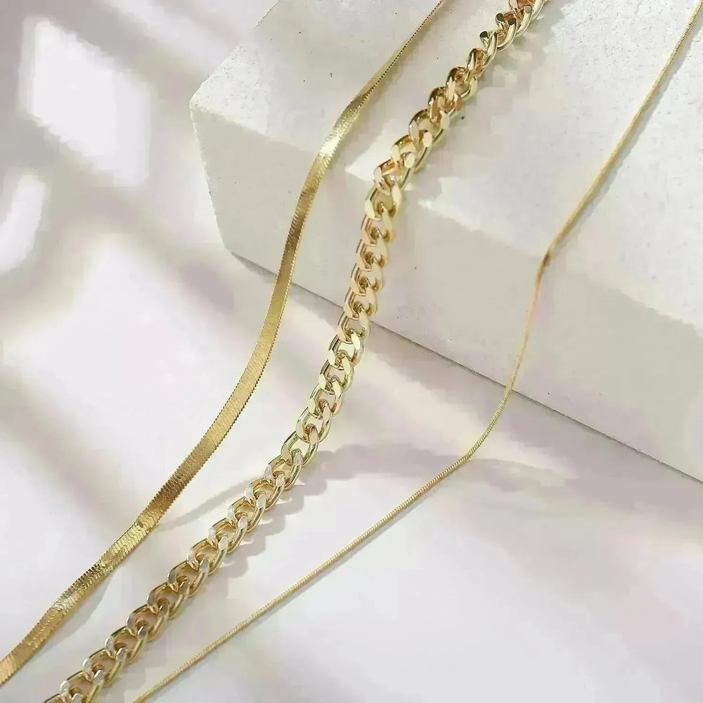 Multi-Layer Thick Chain Stacking Necklace Personality Three-Layer Clavicle Chain Gold Necklace for Women - EX-STOCK CANADA