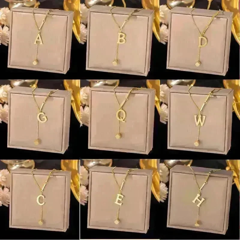 Necklace Ornament Titanium Steel Tassel 26 Letters Female Small Square Pendant Graceful Personality Jewelry - EX-STOCK CANADA