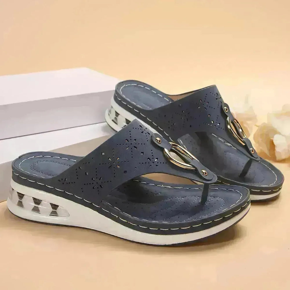 New Air Cushion Thong Sandals Summer Flip Flops Hollow Metal Buckle Wedges Shoes For Women Thick Sole Beach Shoes - EX-STOCK CANADA